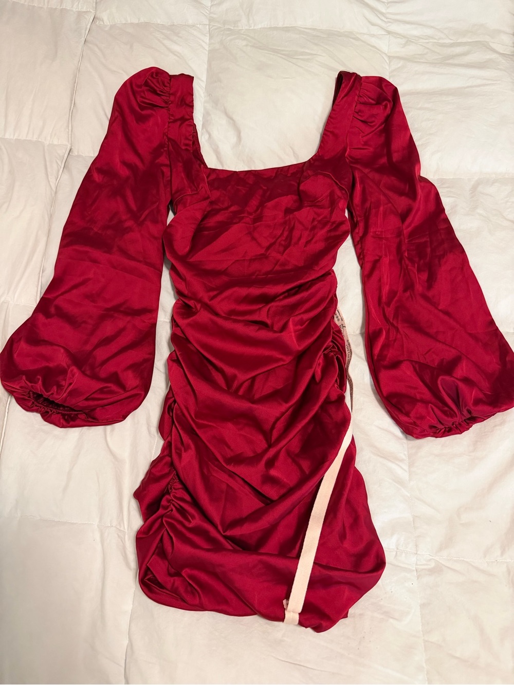 Oh Polly Red Puff-Sleeve Ruched Mini Dress - Women